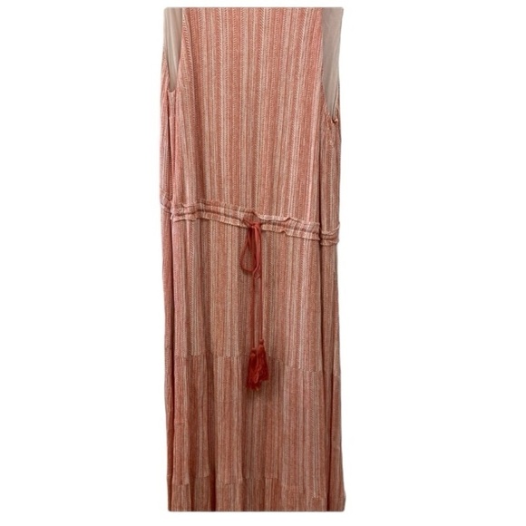 Honey punch orange and white maxi dress w front tassel tie - Picture 3 of 8